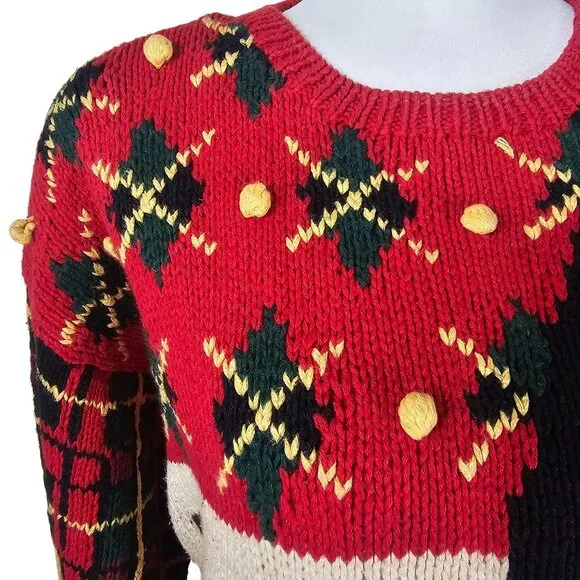 Vtg 1990 Eagles Eye Tartan Plaid Sweater Sz M Hound Dog Pipe Ugly Christmas - Picture 11 of 12